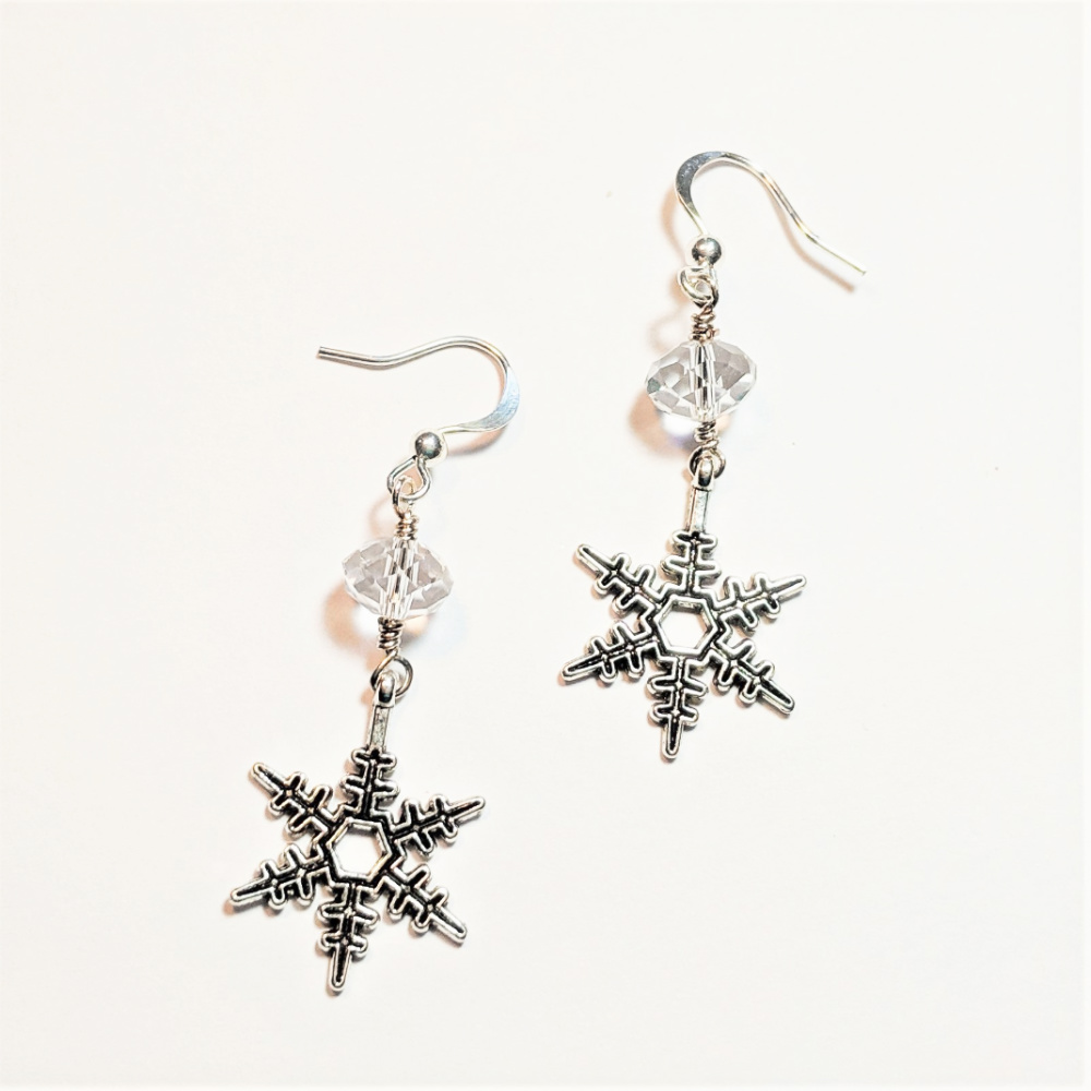 Snowflake Earrings with Clear Crystal Rondelle